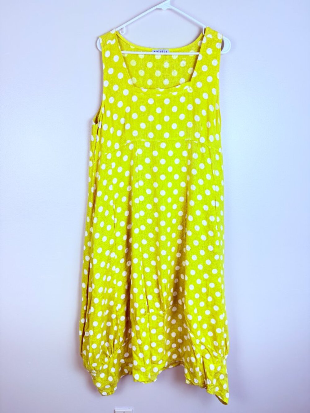 Colette Polka Dot 100% Linen Made in Italy Midi Sleeveless Bubble Hem Dress